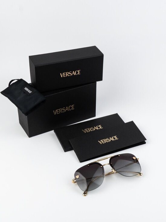 Versace Women Sunglasses Gold Grey Gradient Pilot VE2296 100284 NEW AUTHENTIC